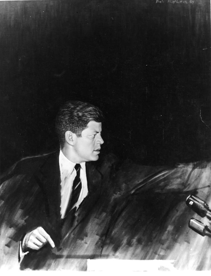 John F. Kennedy with microphones